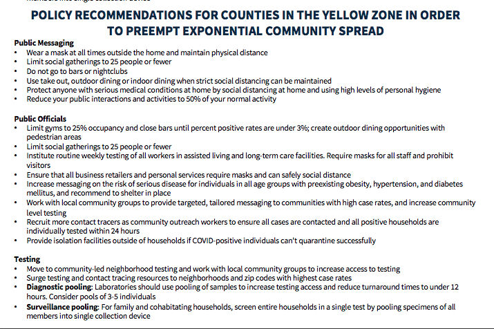 Yellow Zone policy recommendations